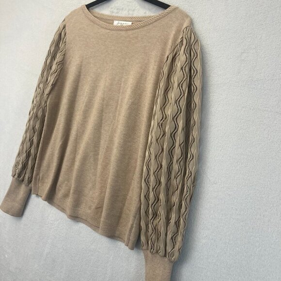 Sioni Milano Lace Balloon Sleeve Knit Sweater Top Womens Large L Tan Neutral - Picture 9 of 12